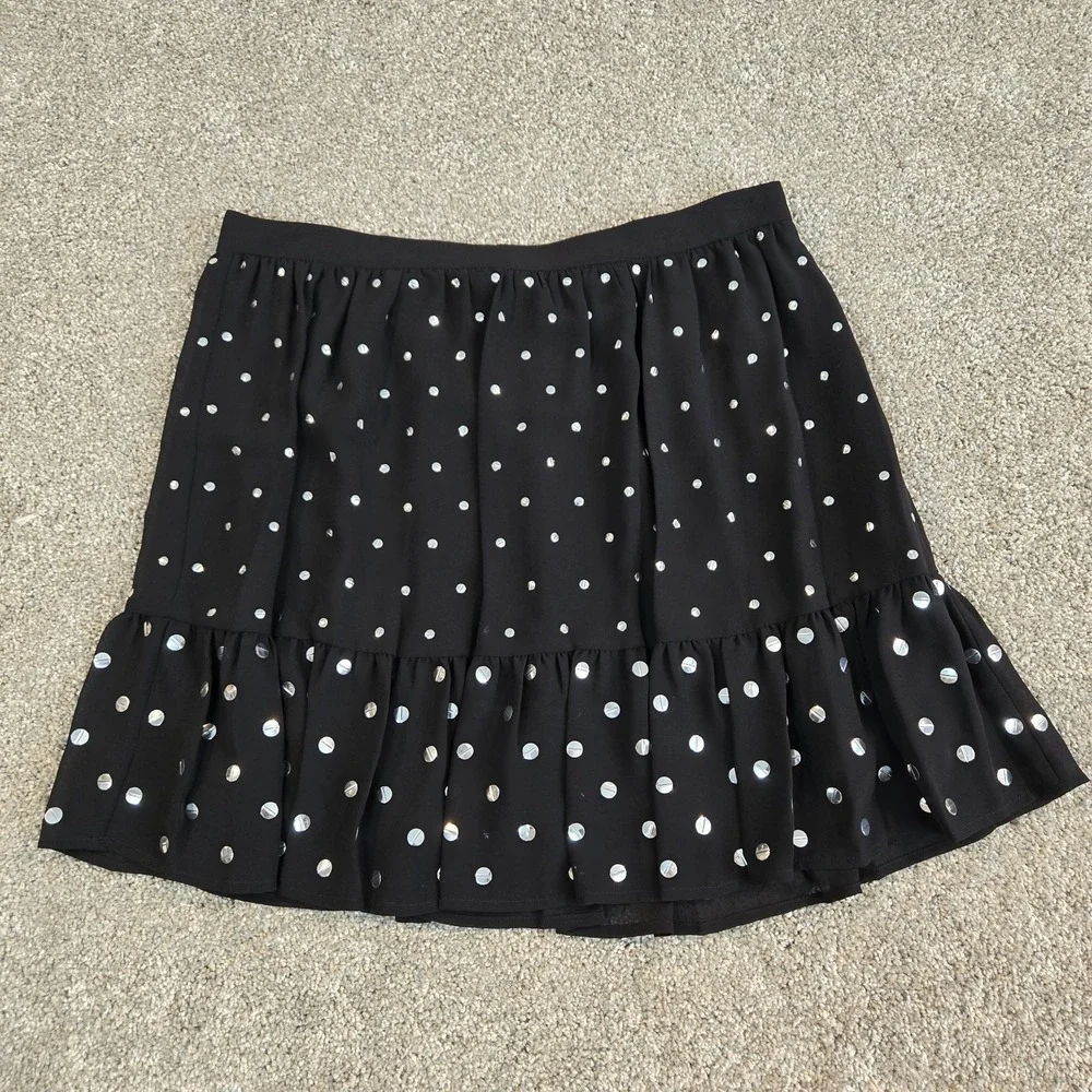 Michael Kors Women's Black Polka Dot Skirt Size L, Sheer,‎ Lined Side Zip New